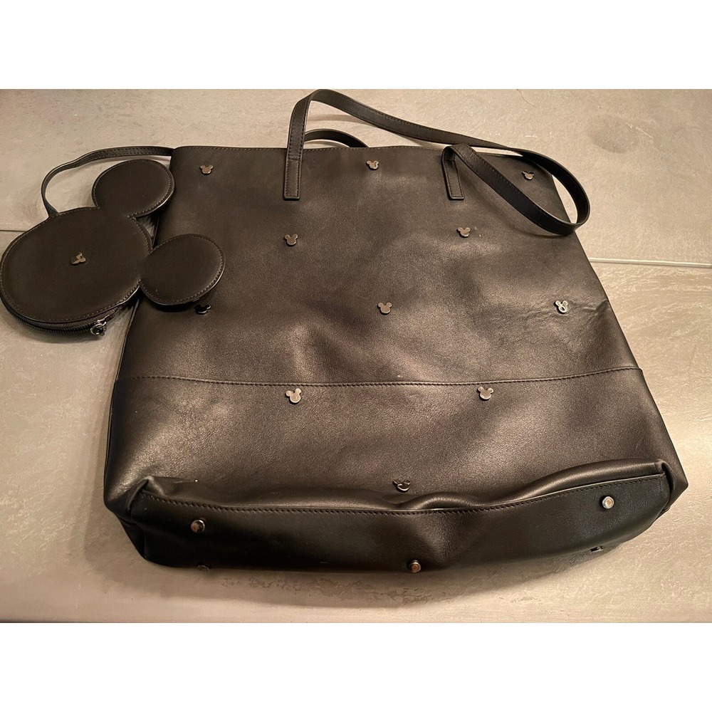 Disney store Japan  Mickey Mouse Black Leather Tote Bag